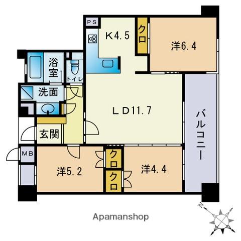 グランドメゾン地行2丁目(3LDK/4階)の間取り写真