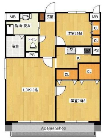 アンジェロハウス(2LDK/3階)の間取り写真