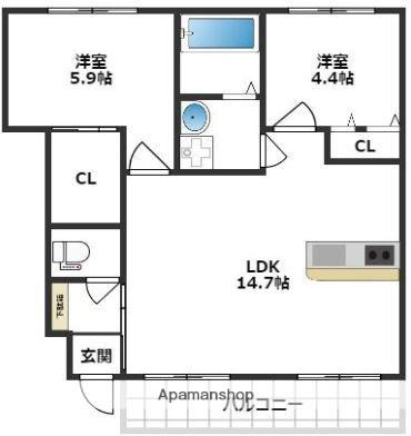 フォンターナ(2LDK/1階)の間取り写真