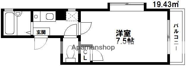 ボヌール西新東(1K/2階)の間取り写真