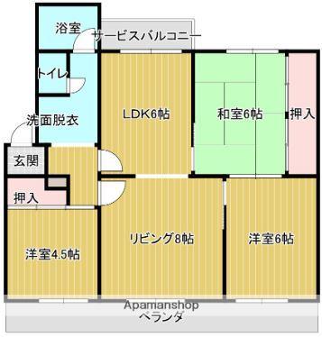 室見団地 22棟(3LDK/1階)の間取り写真
