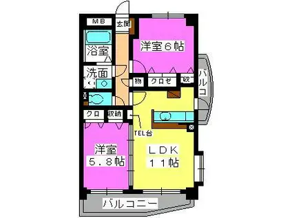 グリーンハウス(2LDK/3階)の間取り写真