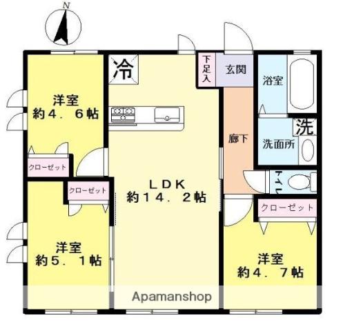 エスポワール大濠西(3LDK/1階)の間取り写真