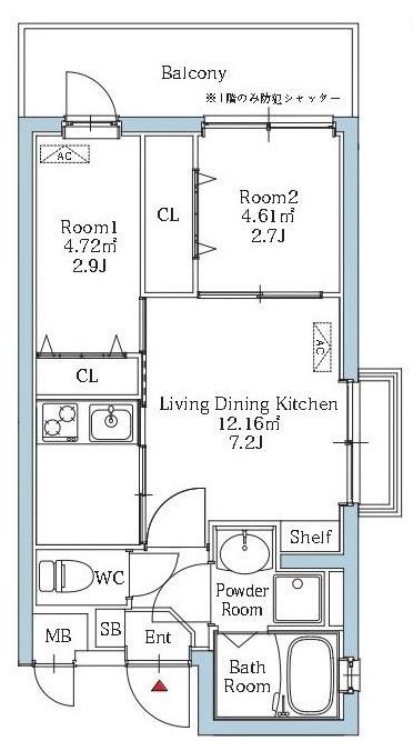 リアンプレミアム室見ステーション(2DK/4階)の間取り写真