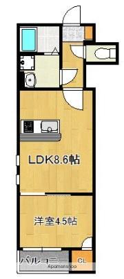 CRESIA姪浜(1LDK/1階)の間取り写真