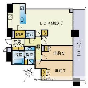 BRILLIATOWER西新(2LDK/15階)の間取り写真