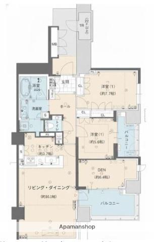 グランドメゾン百道浜オーシャン&フォレスト(3LDK/17階)の間取り写真