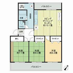 日商岩井弥生マンション(3LDK/5階)の間取り写真