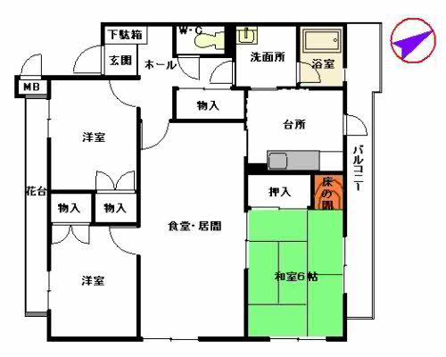 パティオ室見(3LDK/3階)の間取り写真