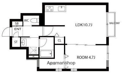 グランフォルト福岡西新(1LDK/1階)の間取り写真