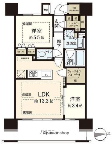パークホームズ大濠公園フロント(2LDK/14階)の間取り写真