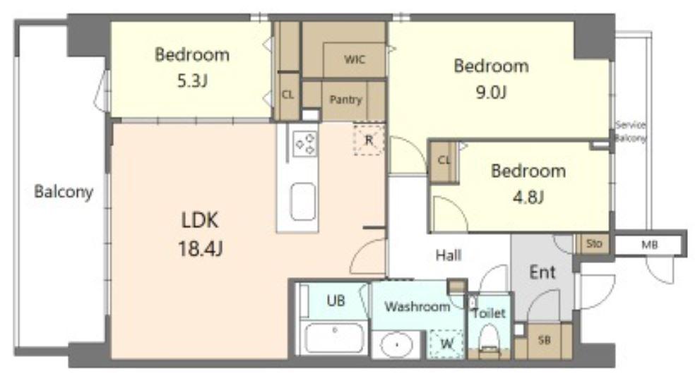 S-RESIDENCE百道AUREATE(3LDK/5階)の間取り写真
