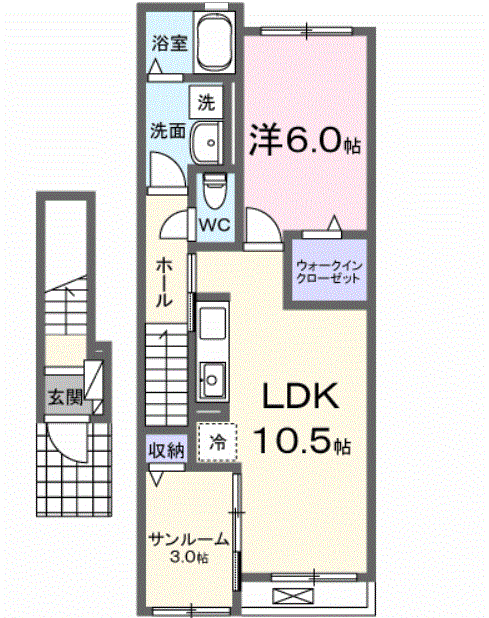 ヒューマンガーデン アンヴェル(1LDK/2階)の間取り写真