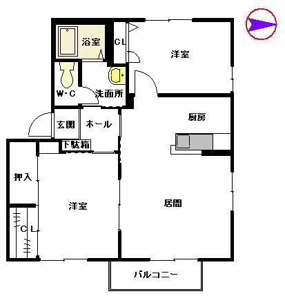 ボヌールH・J(2LDK/2階)の間取り写真