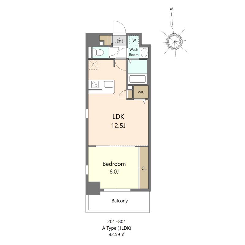 S-RESIDENCE大濠公園ACHIEVE(1LDK/2階)の間取り写真