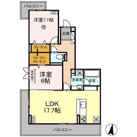 SINFARIA六本松(2LDK/2階)の間取り写真