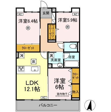 SINFARIA六本松(3LDK/1階)の間取り写真