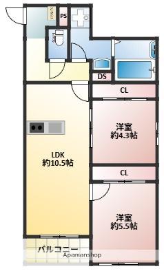 FLAGS 姪浜(2LDK/3階)の間取り写真