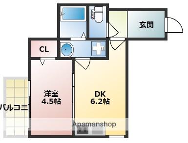 SUNMARK次郎丸Ⅲ(1DK/2階)の間取り写真