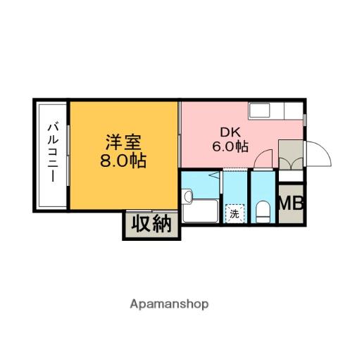 シャトレ東合川(1DK/2階)の間取り写真