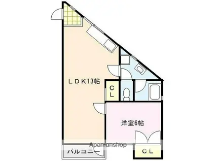 Mビル(1LDK/4階)の間取り写真