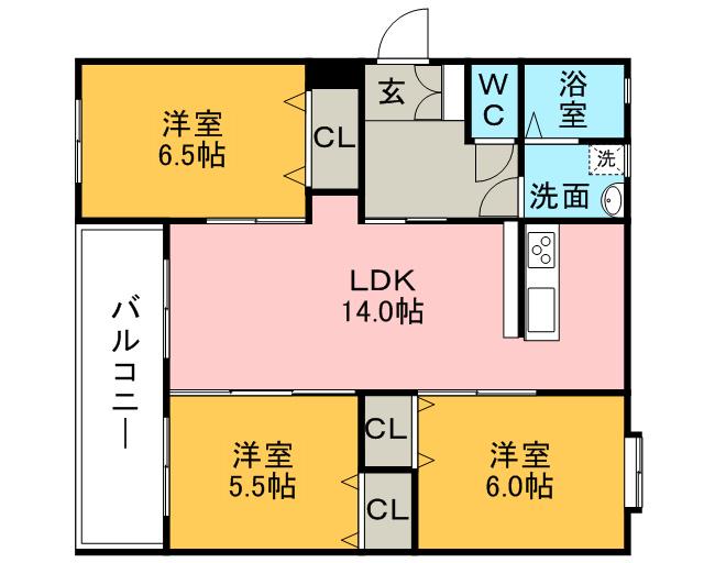 サンステージ東合川(3LDK/1階)の間取り写真