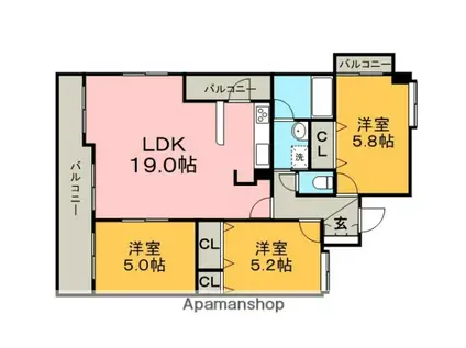 クイーンズ久留米ステーション・スクエア(3LDK/3階)の間取り写真