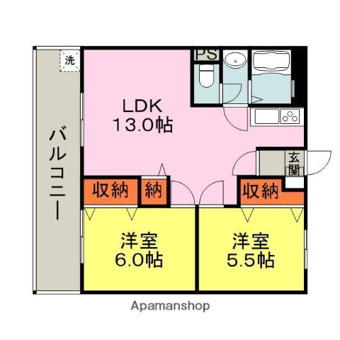 組坂ビル8(2LDK/1階)の間取り写真