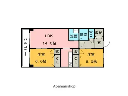 アーニスト国分(2LDK/3階)の間取り写真