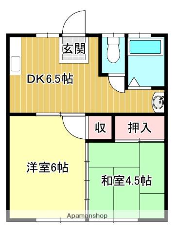 ファミリーハイツ津福(2DK/1階)の間取り写真