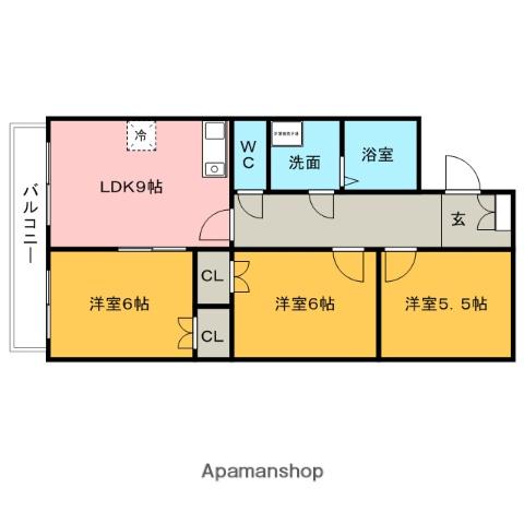 グランドヒル野中(3LDK/6階)の間取り写真