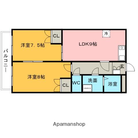グランドヒル野中(2LDK/2階)の間取り写真