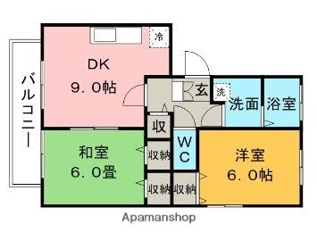 ハイカムール山本(2DK/3階)の間取り写真
