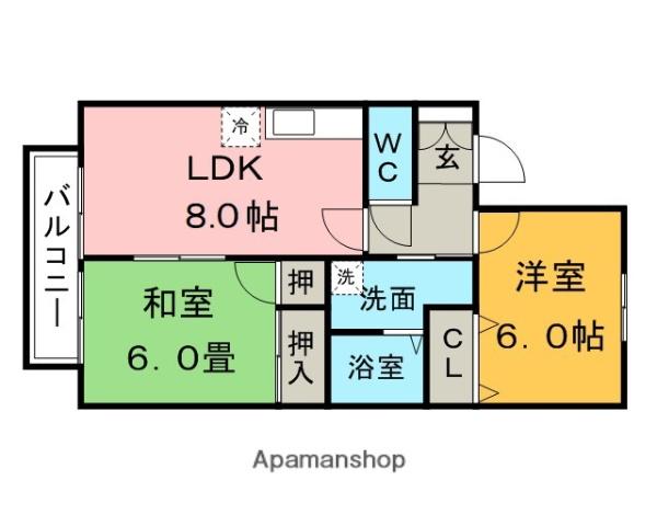 クレール津福Ⅱ(2DK/2階)の間取り写真