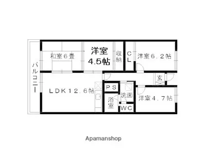 ソリーナマンション久留米東(4LDK/1階)の間取り写真