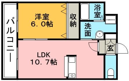 メルローズアソウ(1LDK/7階)の間取り写真