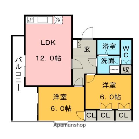 岩井川タウンハウス(2LDK/2階)の間取り写真