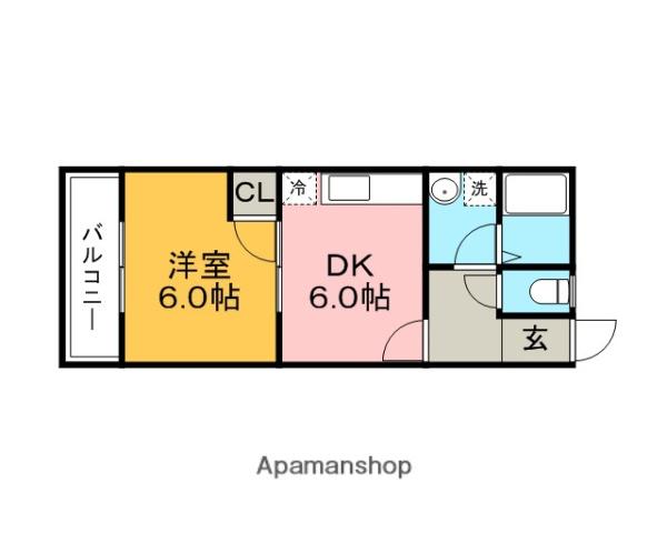 ヴィランテ城南(1DK/2階)の間取り写真