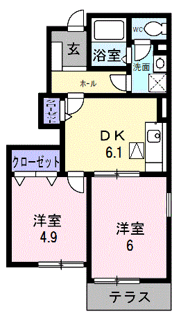 カーサフィオーレA(2DK/1階)の間取り写真