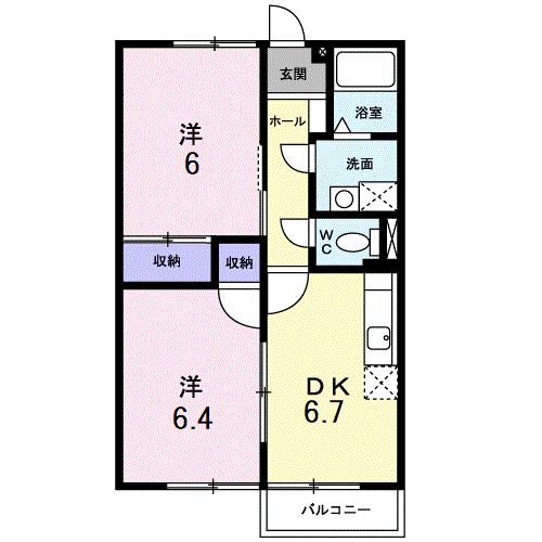 プリオール実丸B(2DK/2階)の間取り写真