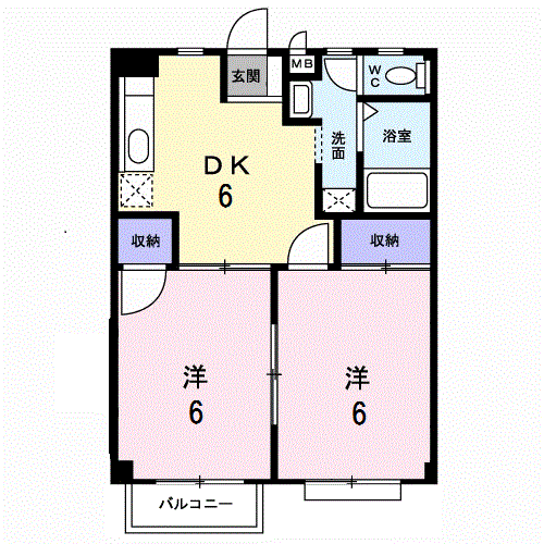 ストロベリーハイツ郷原(2DK/2階)の間取り写真