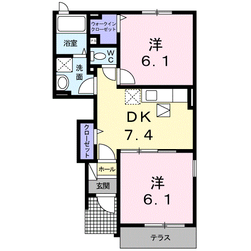 リバーサイド・コセⅡ(2DK/1階)の間取り写真