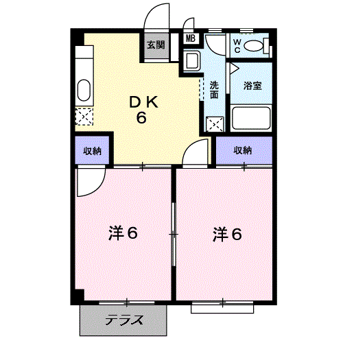 リベルテ吉田(2DK/1階)の間取り写真