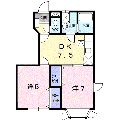 メープルタウンB(2DK/1階)の間取り写真