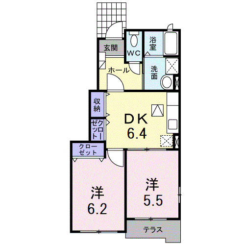 シャルマン弐番館(2DK/1階)の間取り写真