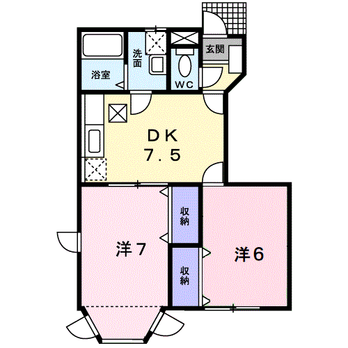 サニーサイド(2DK/1階)の間取り写真