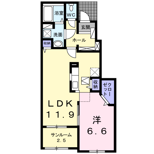 ジェネシス(1LDK/1階)の間取り写真