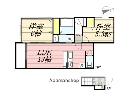 エクセラン朝妻(2LDK/2階)の間取り写真