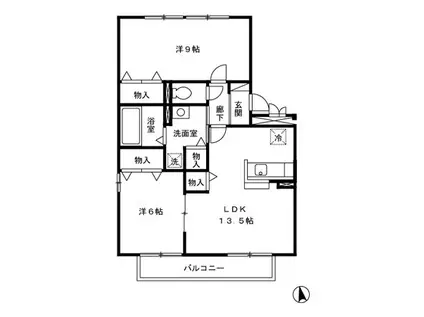 リビングタウン弥生が丘A(2LDK/3階)の間取り写真