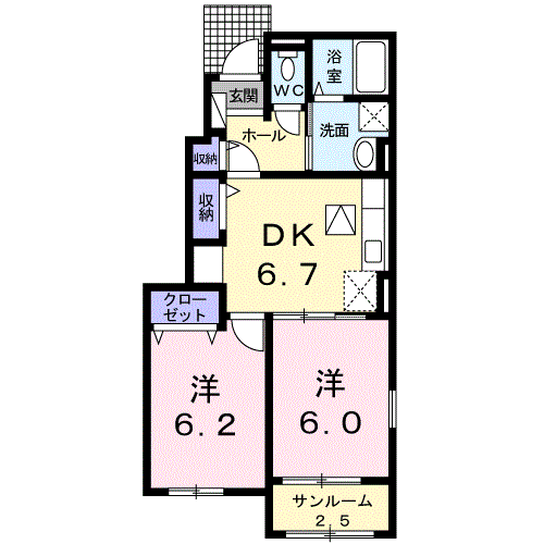 サンライフ上峰Ⅲ(2DK/1階)の間取り写真